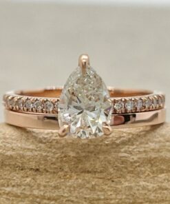 Pear Cut Diamond Engagement Ring Plain Wedding Band Rose Gold LS6976