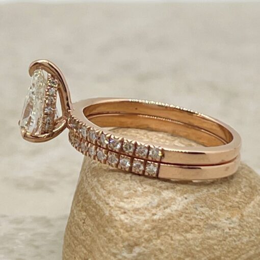 Pear Diamond Engagement Ring Set Half Eternity Band Rose Gold LS6975