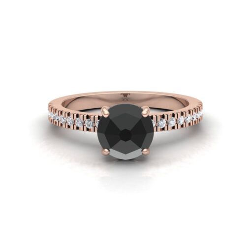 Round Cut Black Diamond Engagement Ring Hidden Halo Rose Gold LS6919