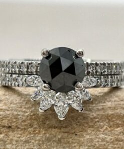 Round Cut Black Diamond Engagement Ring Set White Gold Platinum LS6936