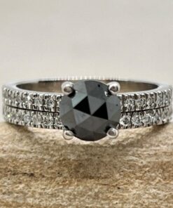 Round Cut Black Diamond Engagement Ring Set White Gold Platinum LS6937