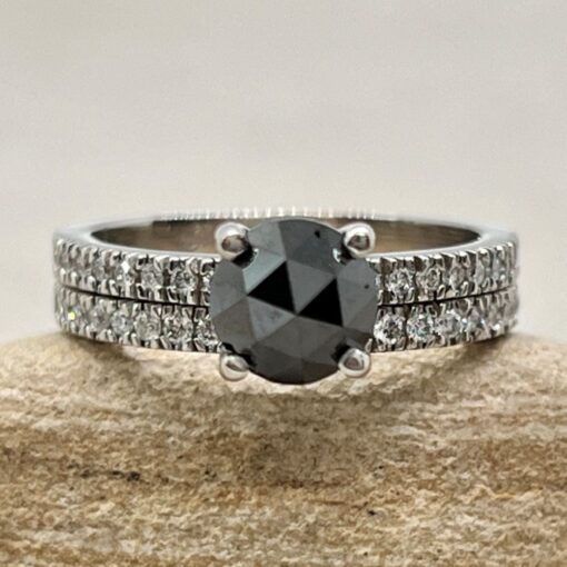 Round Cut Black Diamond Engagement Ring Set White Gold Platinum LS6937