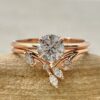 Round Cut Diamond Ring Bridal Set Marquise Vine Band Rose Gold LS6969