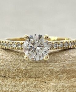 Round Cut Lab Diamond Engagement Ring Half Eternity Yellow Gold LS6867