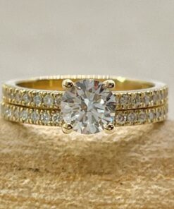Round Cut Lab Diamond Ring Set Half Eternity Band Yellow Gold LS6934