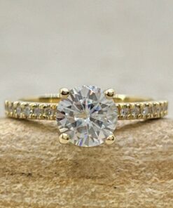 Round Cut Moissanite Engagement Ring Half Eternity Yellow Gold LS6909