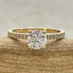 Round Diamond Engagement Ring Half Eternity Shank Yellow Gold LS6868