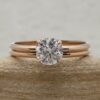 Round Lab Diamond Engagement Ring Matching Plain Band Rose Gold LS6967