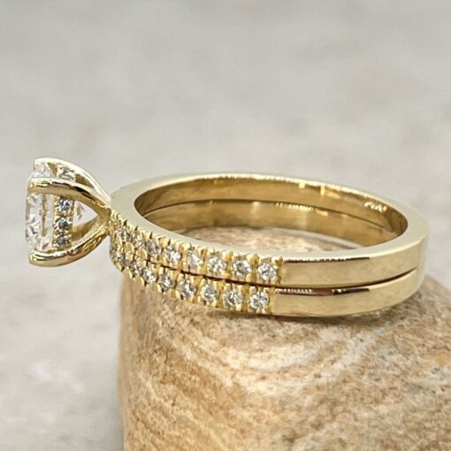 Round Lab Diamond Engagement Ring Set Hidden Halo Yellow Gold LS6928