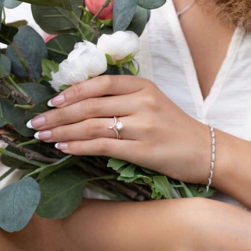 Round Lab Diamond Engagement Ring Tiara Wedding Band Rose Gold LS6970