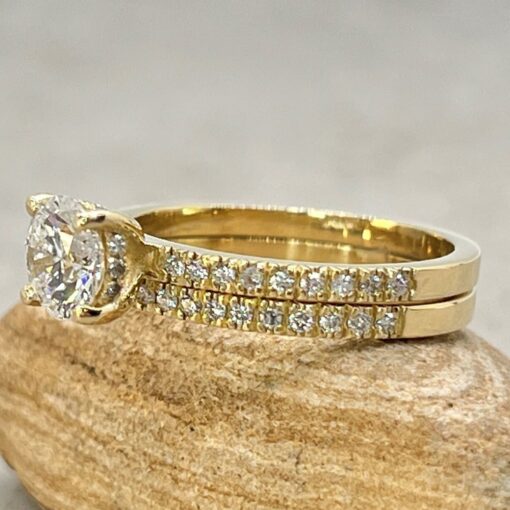 Round Lab Diamond Ring Half Eternity Wedding Band Yellow Gold LS6928