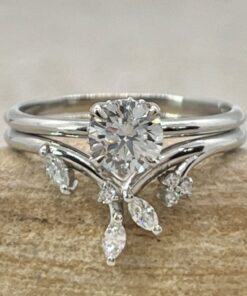 Round Lab Grown Diamond Engagement Ring Set White Gold Platinum LS6965