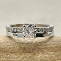 Round Moissanite Engagement Ring Bridal Set White Gold Platinum LS6926