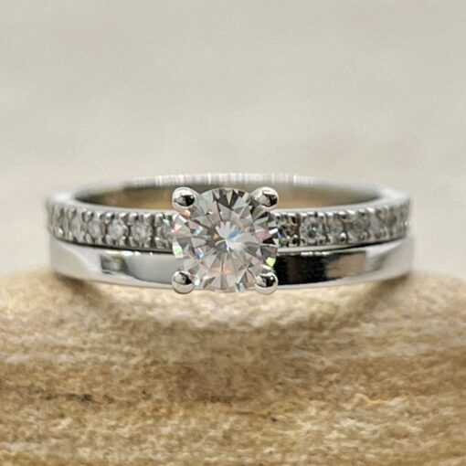 Round Moissanite Engagement Ring Bridal Set White Gold Platinum LS6926