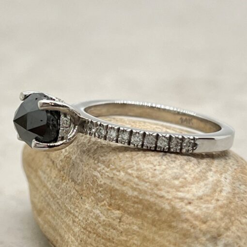 Round Solid Black Diamond Engagement Ring White Gold Platinum LS6919