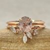 Untreated Oval Cut Peach Sapphire Hidden Halo Ring Set Rose Gold LS6900