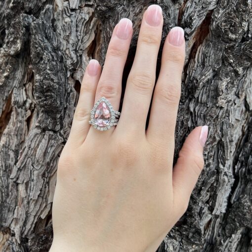 Pink Pear Morganite Diamond Engagement Ring White Gold Platinum LS7052