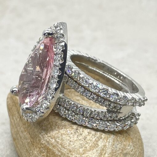 Pink Pear Morganite Engagement Diamond Ring White Gold Platinum LS7052