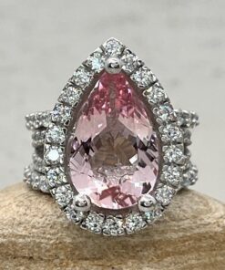 Rare Pink Pear Morganite Engagement Rings White Gold Platinum LS7052
