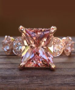 7.75 Carat Radiant Cut Morganite Hidden Diamond Halo Rose Gold LS7036