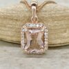 AAA Peach Pink Radiant Morganite Pendant Diamond Halo Rose Gold LS7083