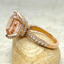 Cushion Morganite Engagement Ring Diamond Hidden Halo Rose Gold LS6702