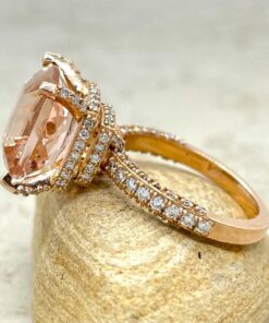 Cushion Morganite Engagement Ring Diamond Hidden Halo Rose Gold LS6702