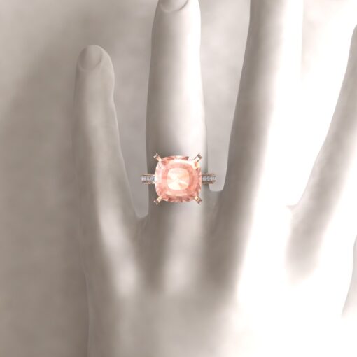 Cushion Peachy Pink Morganite Engagement Ring Diamond Rose Gold LS6702