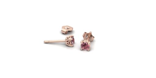 Pink Tourmaline Stud Earring October Birthstone Rose Gold Push Present