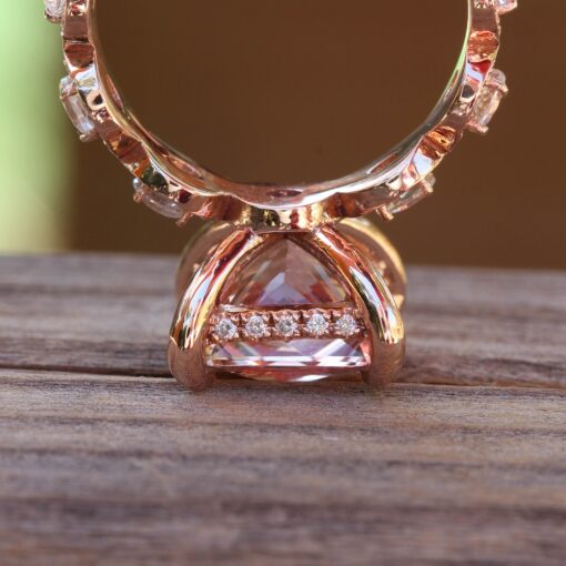 Radiant Cut Peach Morganite Diamond Halos Lab Organic Rose Gold LS7036