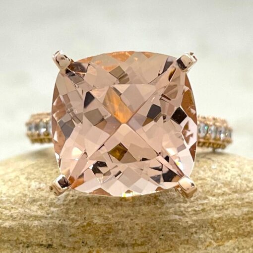 Square Cushion Cut Morganite Engagement Ring Diamond Rose Gold LS6702