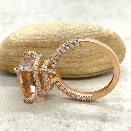 Triple Row Morganite Engagement Ring Diamond Prongs Rose Gold LS6702