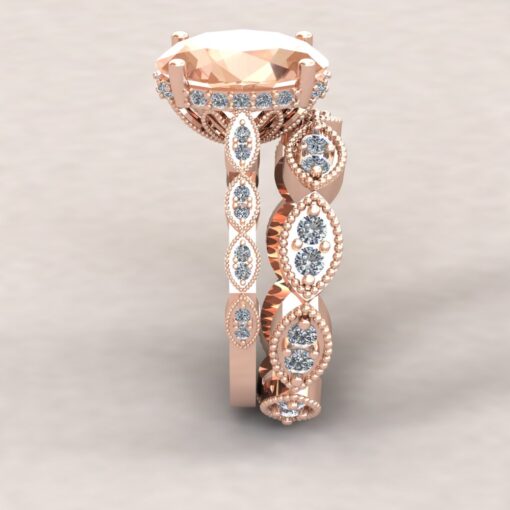 Custom Oval Morganite Engagement Ring with Marquise-Shaped Wedding Band - Image 9