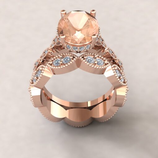 Custom Oval Morganite Engagement Ring with Marquise-Shaped Wedding Band - Image 10