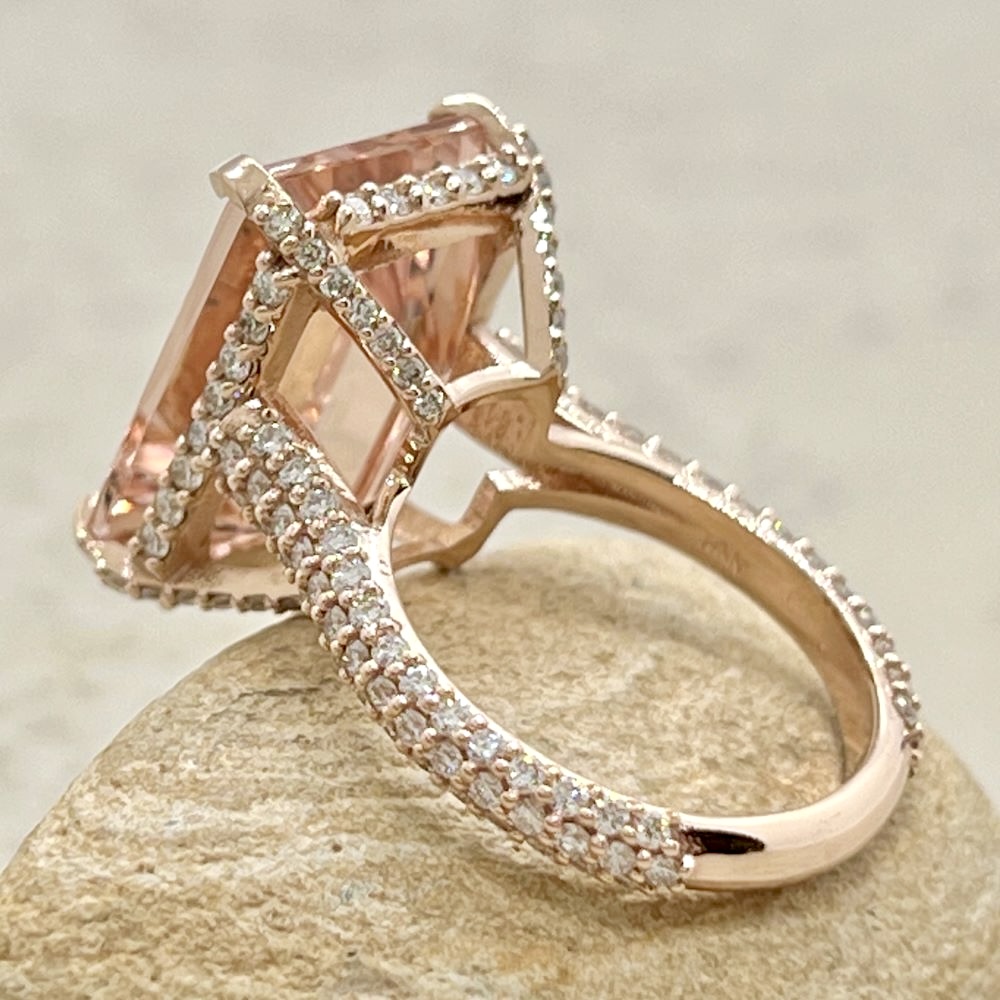 AAA Peachy Pink Morganite Engagement Ring Hidden Halo Rose Gold LS6320