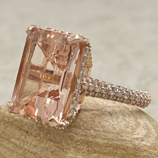 Emerald Cut Morganite Engagement Ring Eternity Shank Rose Gold LS6320