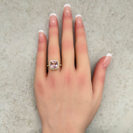 Genuine Pink Morganite Diamond Halo Engagement Ring Yellow Gold LS6736