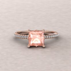 Half Eternity Shank Peach Pink Morganite Diamond Ring Rose Gold LS5132