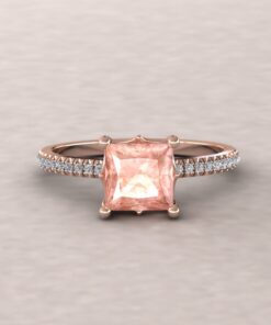 Half Eternity Shank Peach Pink Morganite Diamond Ring Rose Gold LS5132