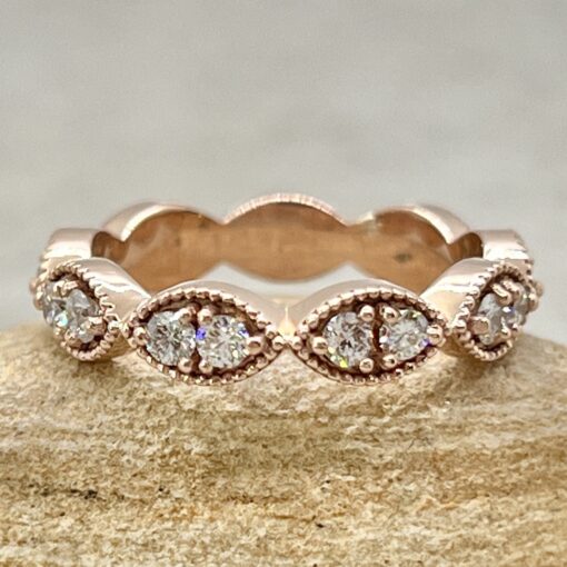 Custom Oval Morganite Engagement Ring with Marquise-Shaped Wedding Band - Image 7