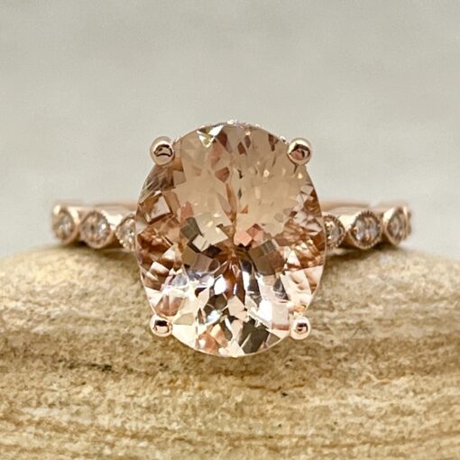 Custom Oval Morganite Engagement Ring with Marquise-Shaped Wedding Band - Image 4