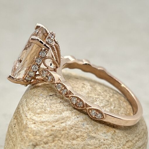 Custom Oval Morganite Engagement Ring with Marquise-Shaped Wedding Band - Image 5