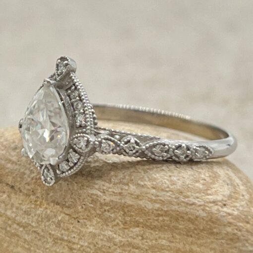 Lab Diamond Engagement Ring Golden Filigree White Gold Platinum LS6477