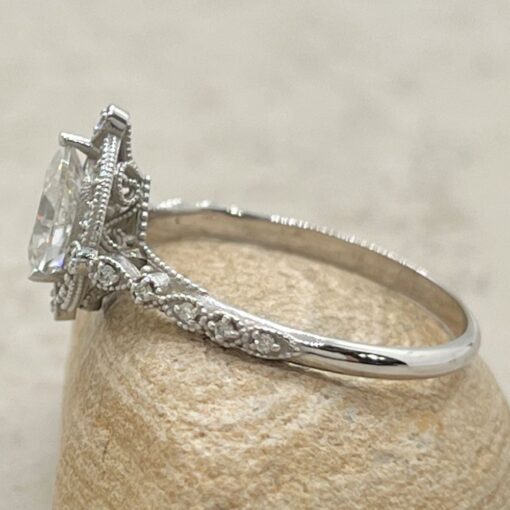 Lab Grown Organic Diamond Ring Beaded Halo White Gold Platinum LS6477