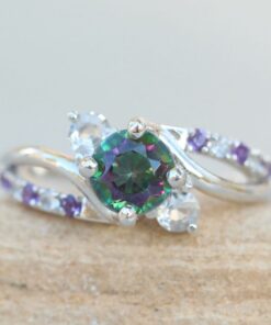 Mystic Topaz Stone Twisted Ring Amethyst White Gold Platinum LS3103