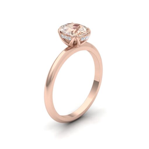 Oval Cut Sapphire Ring Diamond Side Halo Petal Prongs Rose Gold LS6876