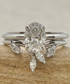 Oval Lab Grown Diamond Engagement Ring Set White Gold Platinum LS6884