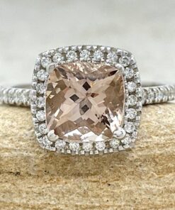 Peach Cushion Cut Morganite Engagement Ring White Gold Platinum LS5888
