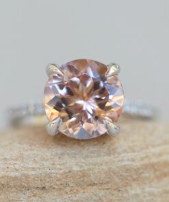 Peach Morganite Engagement Ring Fang Prongs White Gold Platinum LS5062