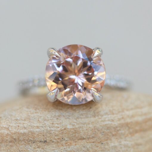 Peach Morganite Engagement Ring Fang Prongs White Gold Platinum LS5062